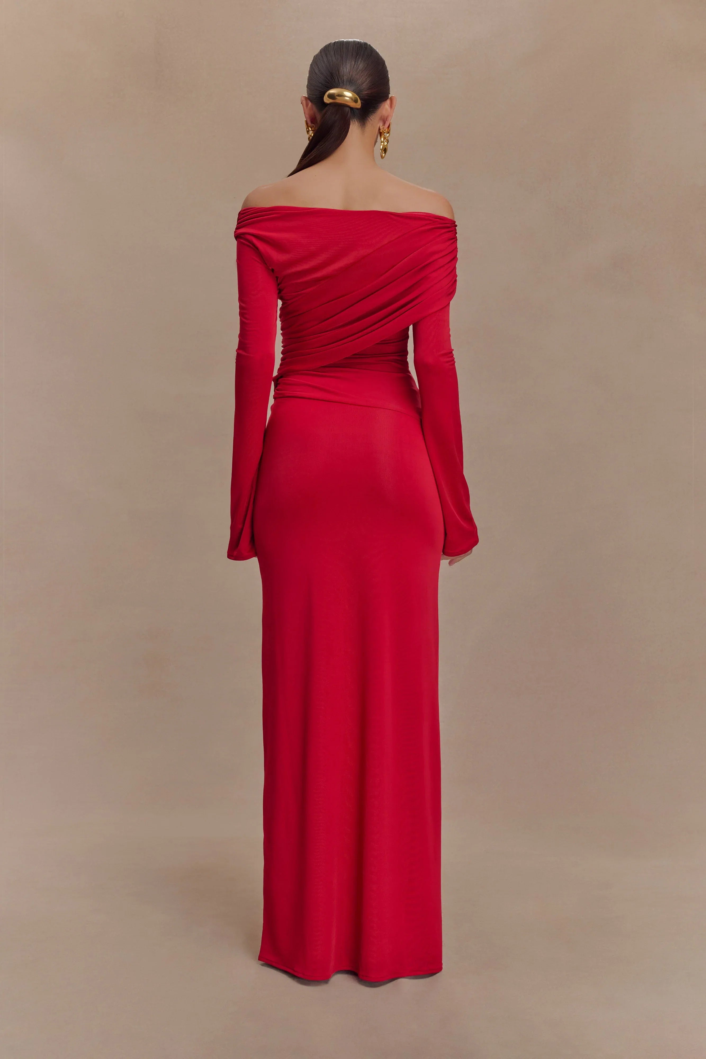 Therese Off Shoulder Ruched Maxi Dress Red