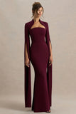 Esme Burgundy Square Neck Maxi Dress With Cape Sleeves