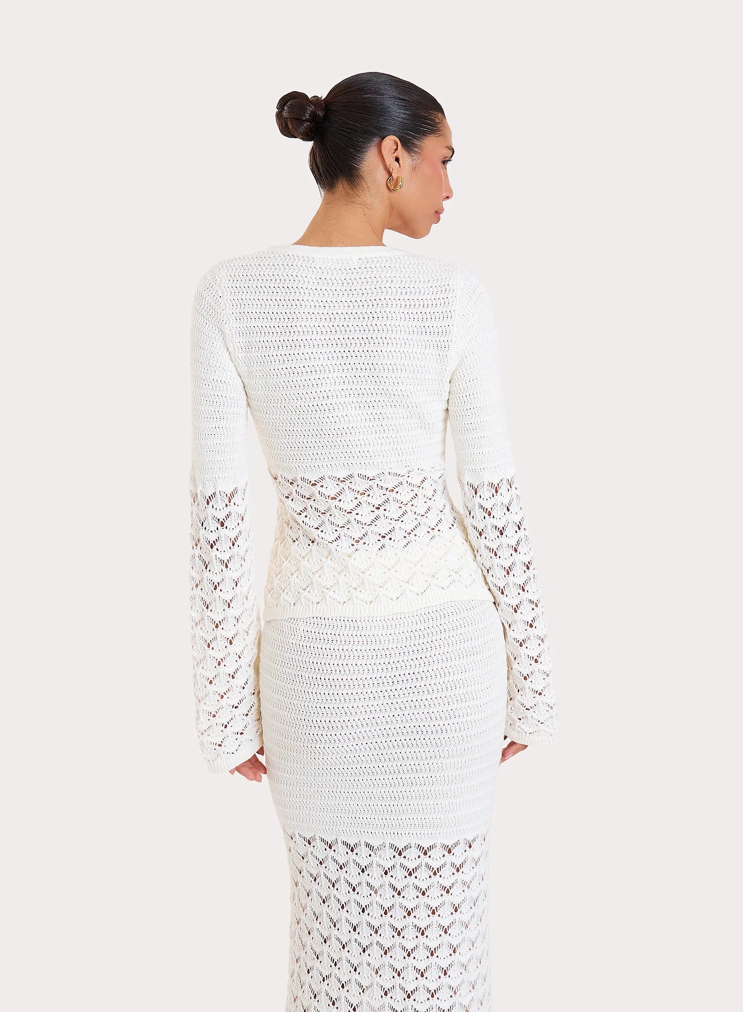 Cream Crochet Tie Front Longsleeve Top