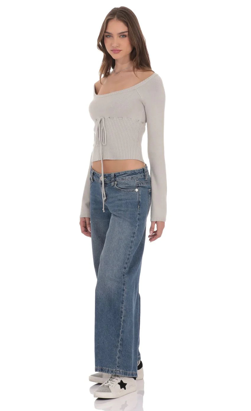 Low Rise Wide Leg Jeans in Blue