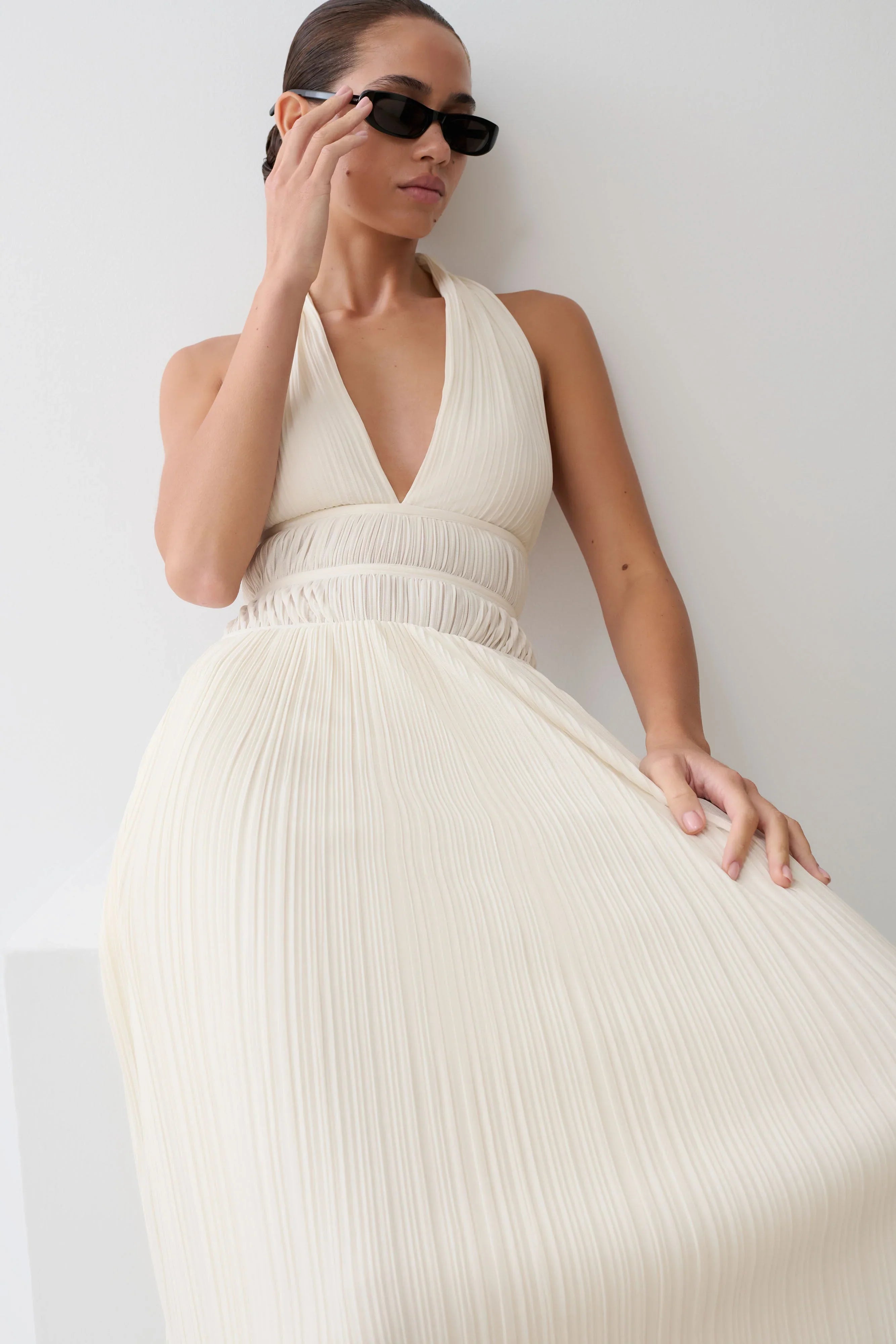 Thien Cowl Halter Midi Dress Ivory