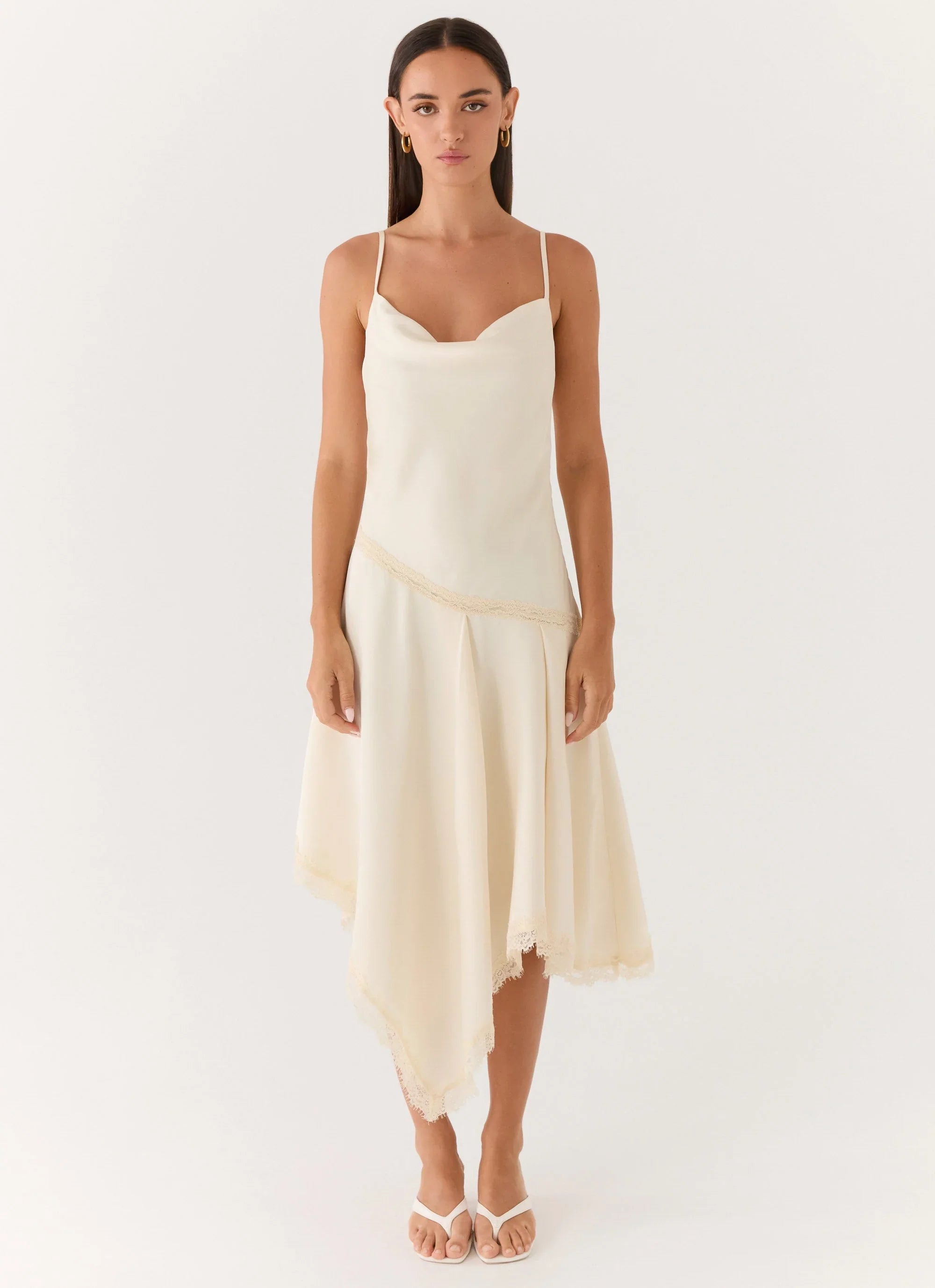 Cleosa Asymmetrical Midi Dress Ivory