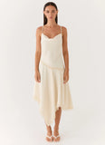 Cleosa Asymmetrical Midi Dress Ivory