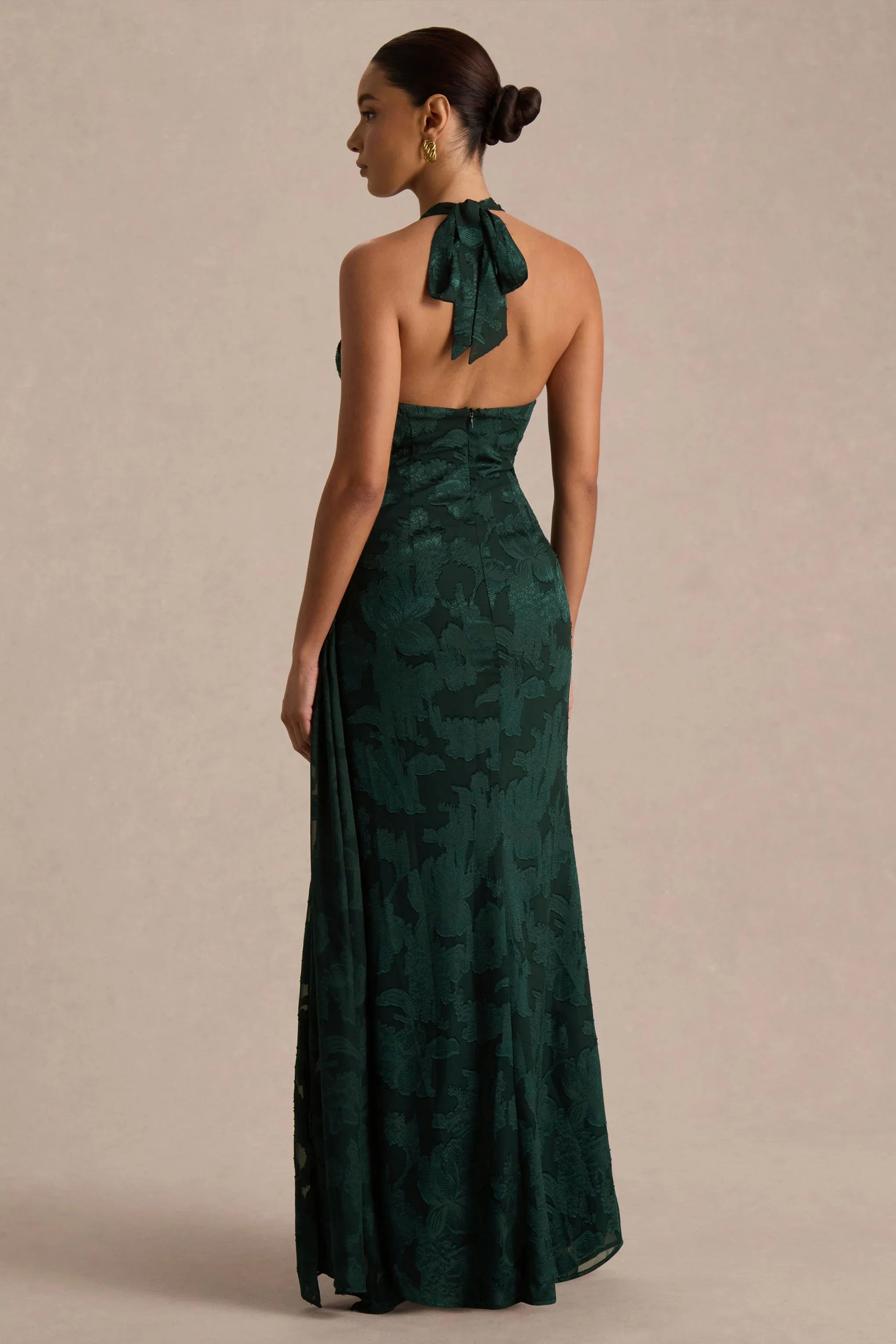 Talula Dark Green Extreme Cowl Neck Maxi Dress With Sash And Front High Split