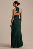 Talula Dark Green Extreme Cowl Neck Maxi Dress With Sash And Front High Split