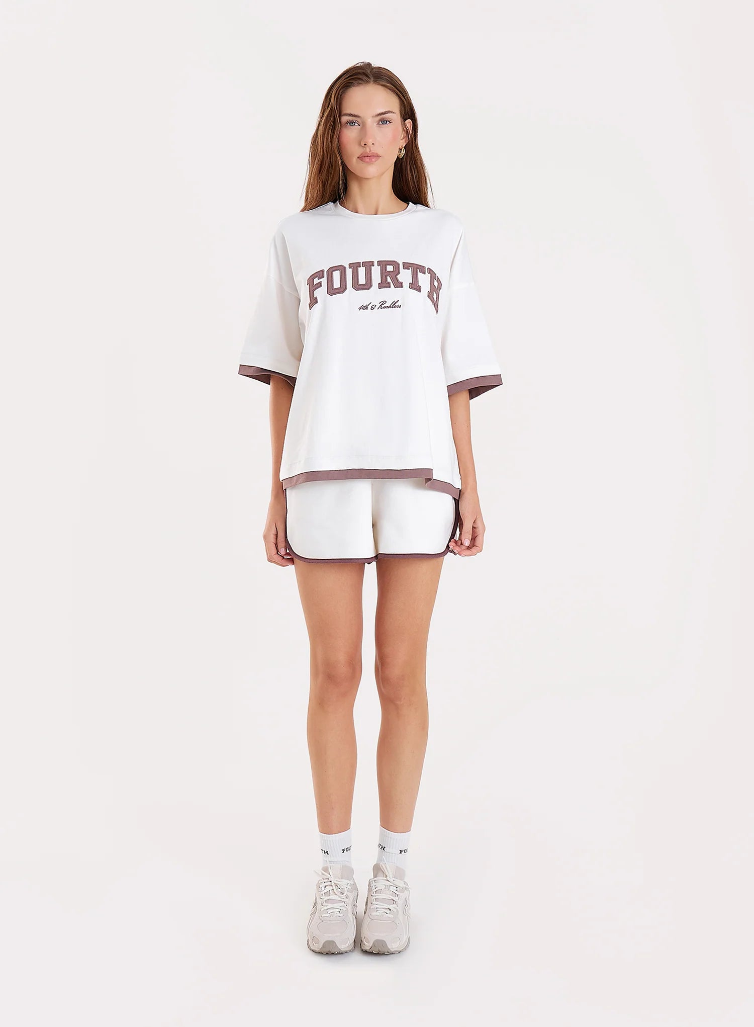 White Contrast Trim Branded Cotton T Shirt