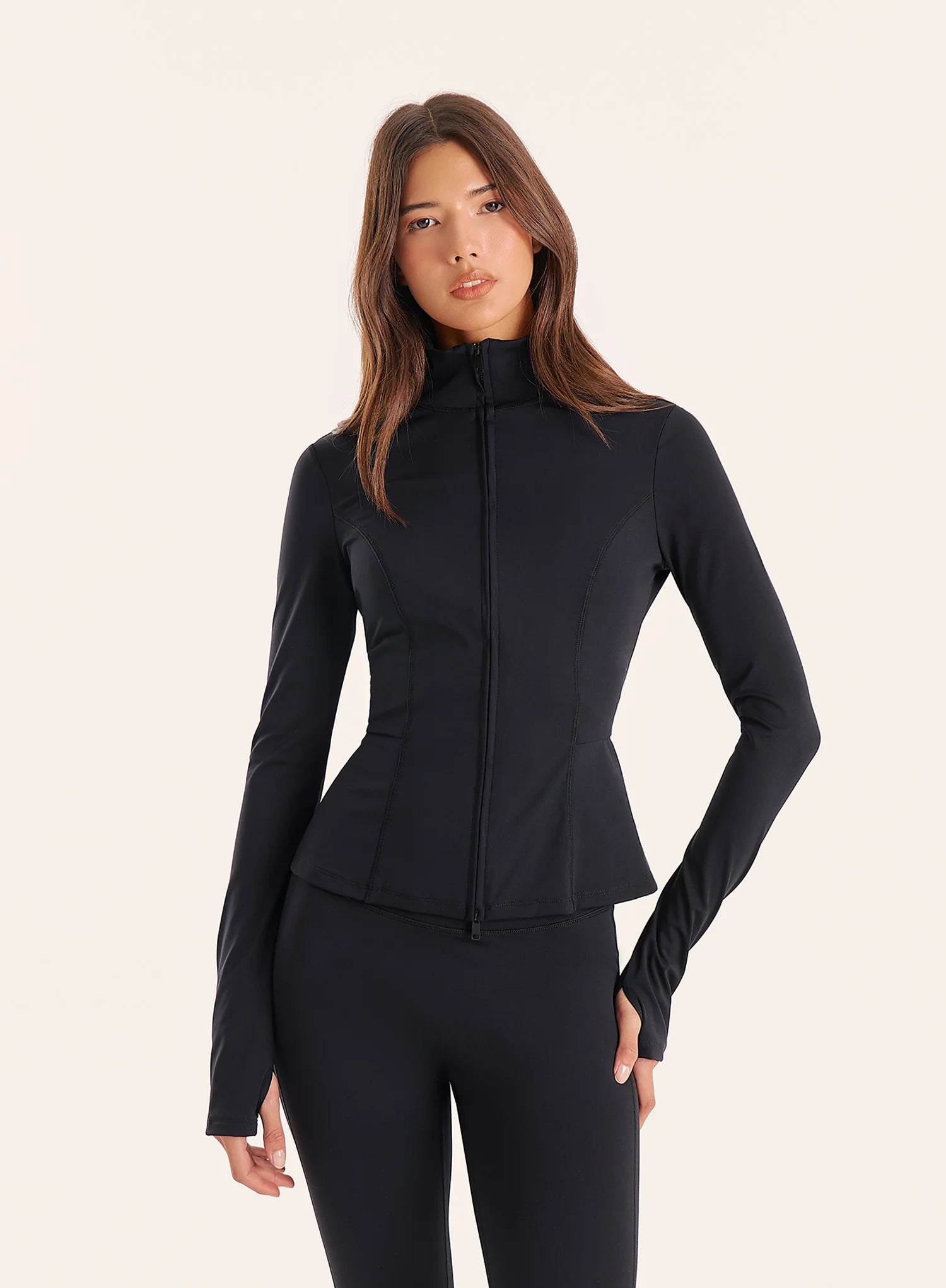 Black Peplum Hem Gym Jacket