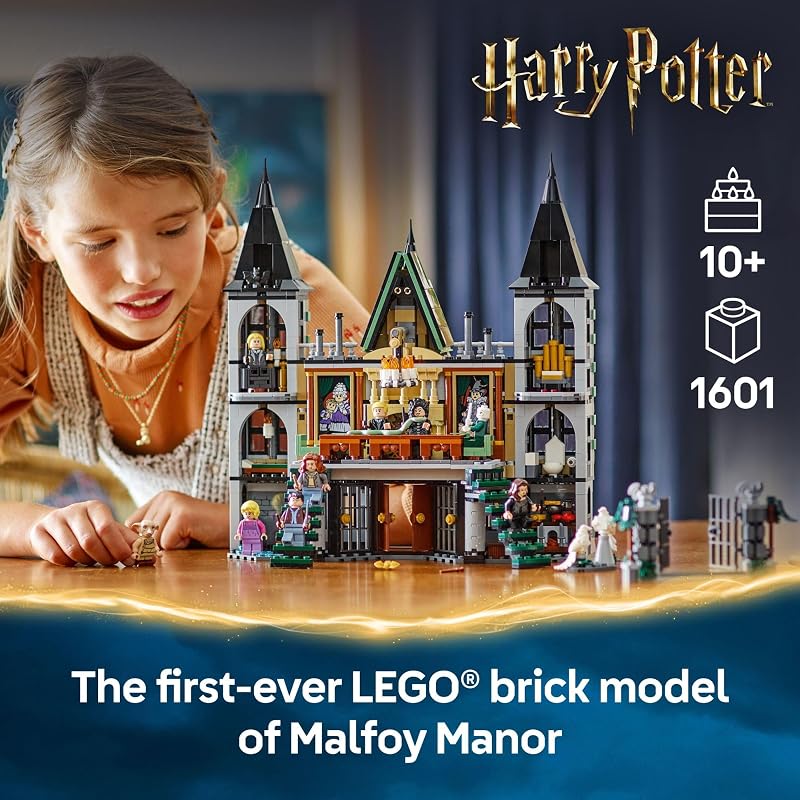 LEGO Harry Potter Malfoy Manor 76453 Building Toy Girls Boys Ages 10 Collectible Harry Potter Display Set 9 Minifigures Gift for Birthdays 1601 pcs