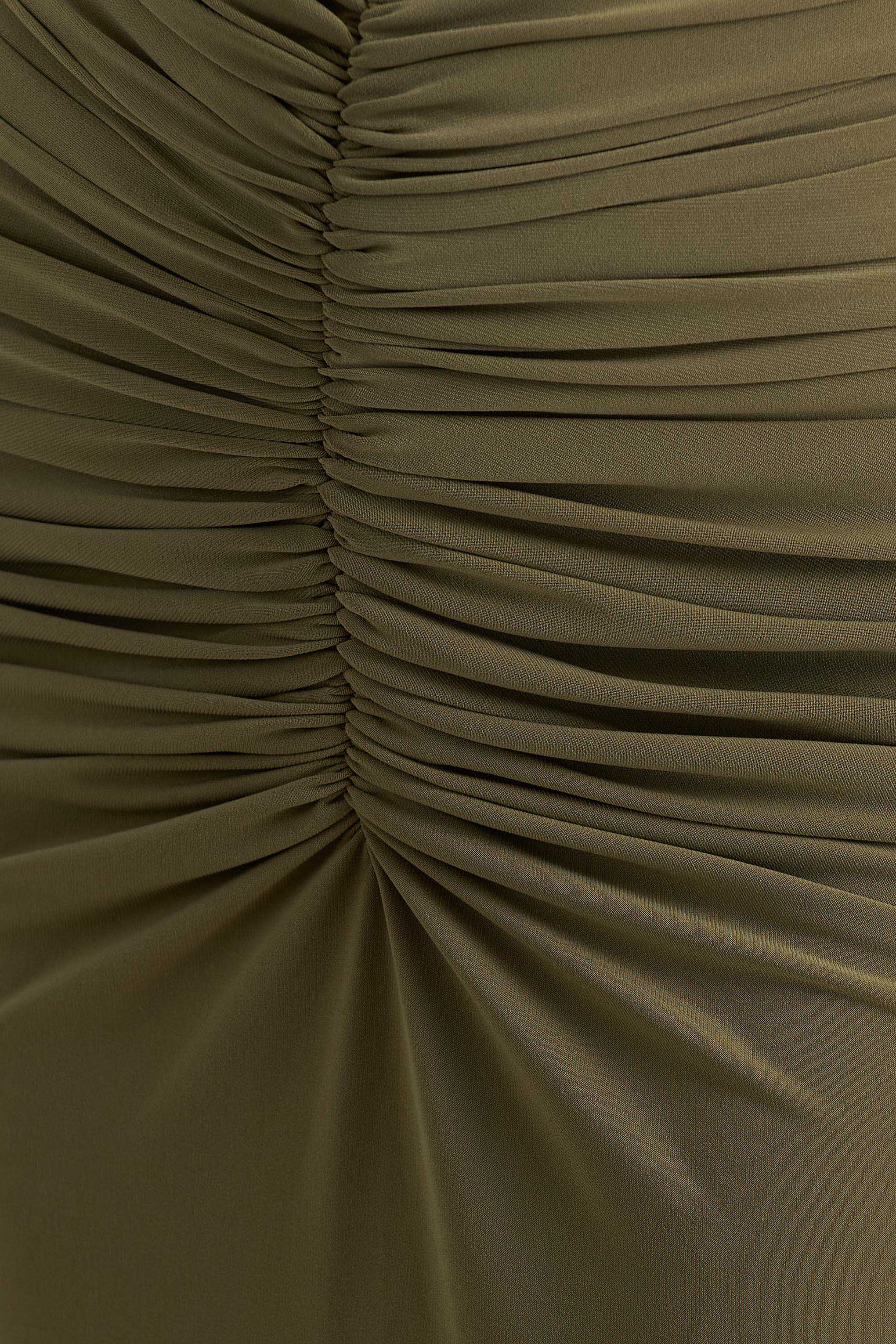 Premiere Olive Boat Neck Maxi Dress With Cape Sleeves And Open Back