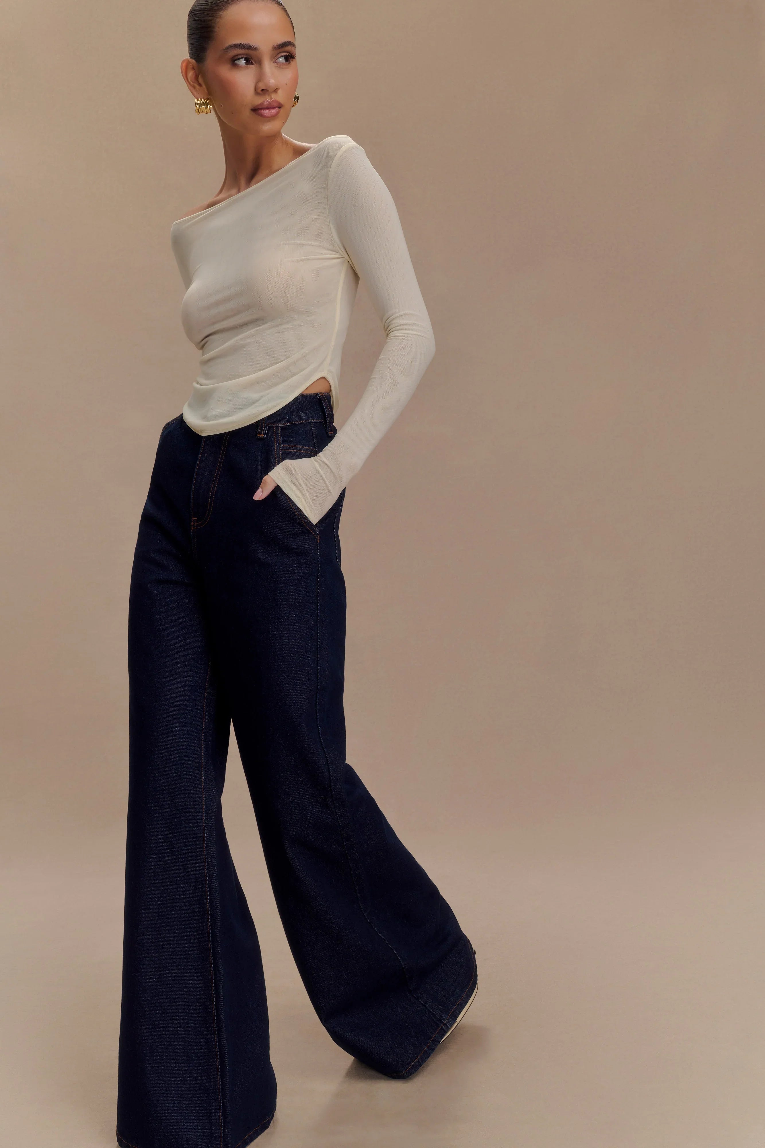 Jen Wide Leg Flare Denim Jeans Indigo Blue