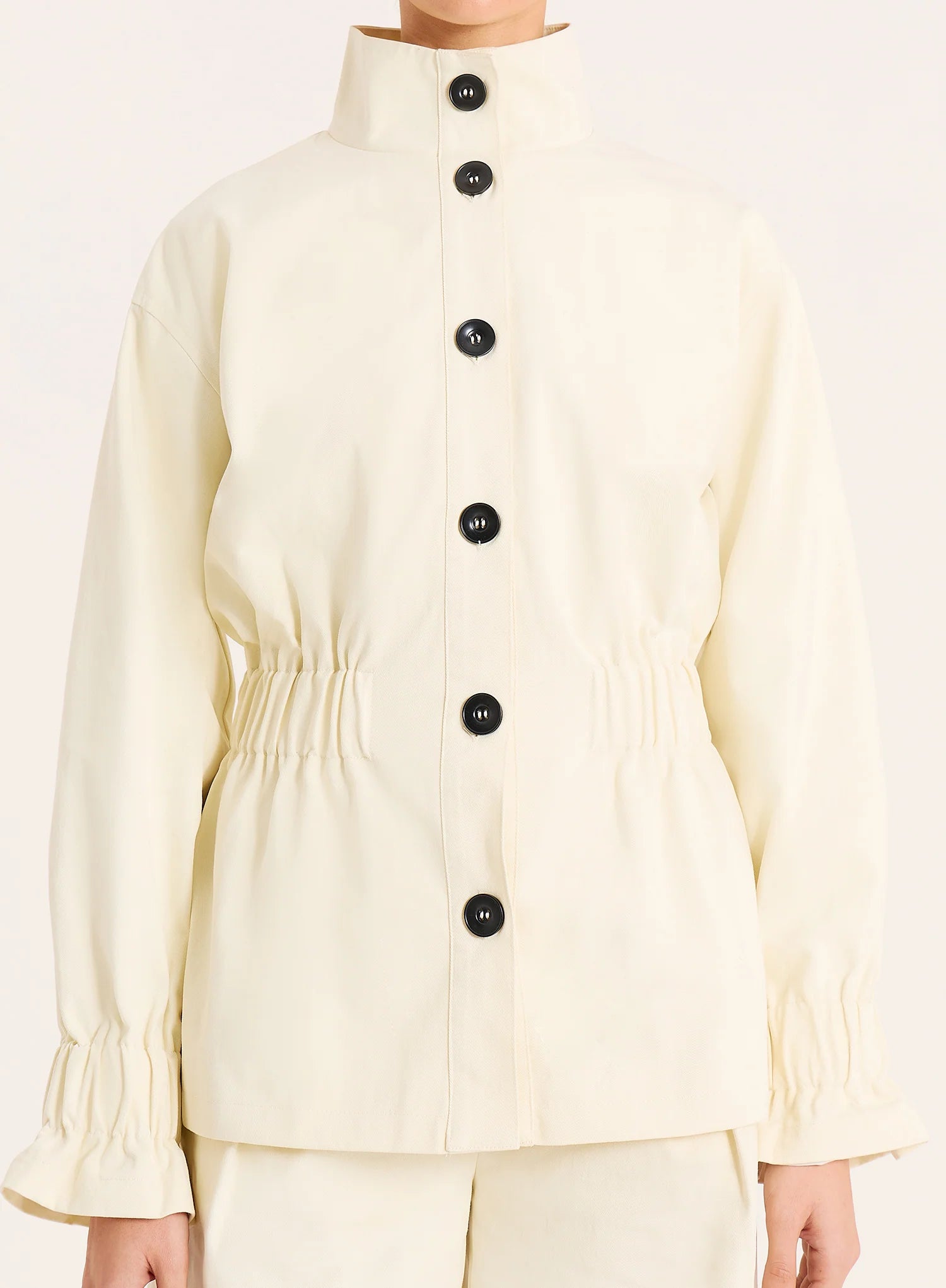 Cream Funnel Neck Cinched Waist Jacket