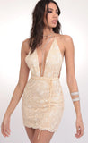 Sequin Plunge Lace Dress in Vanilla