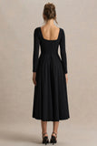 Alison Black Square Neck A Line Midi Dress