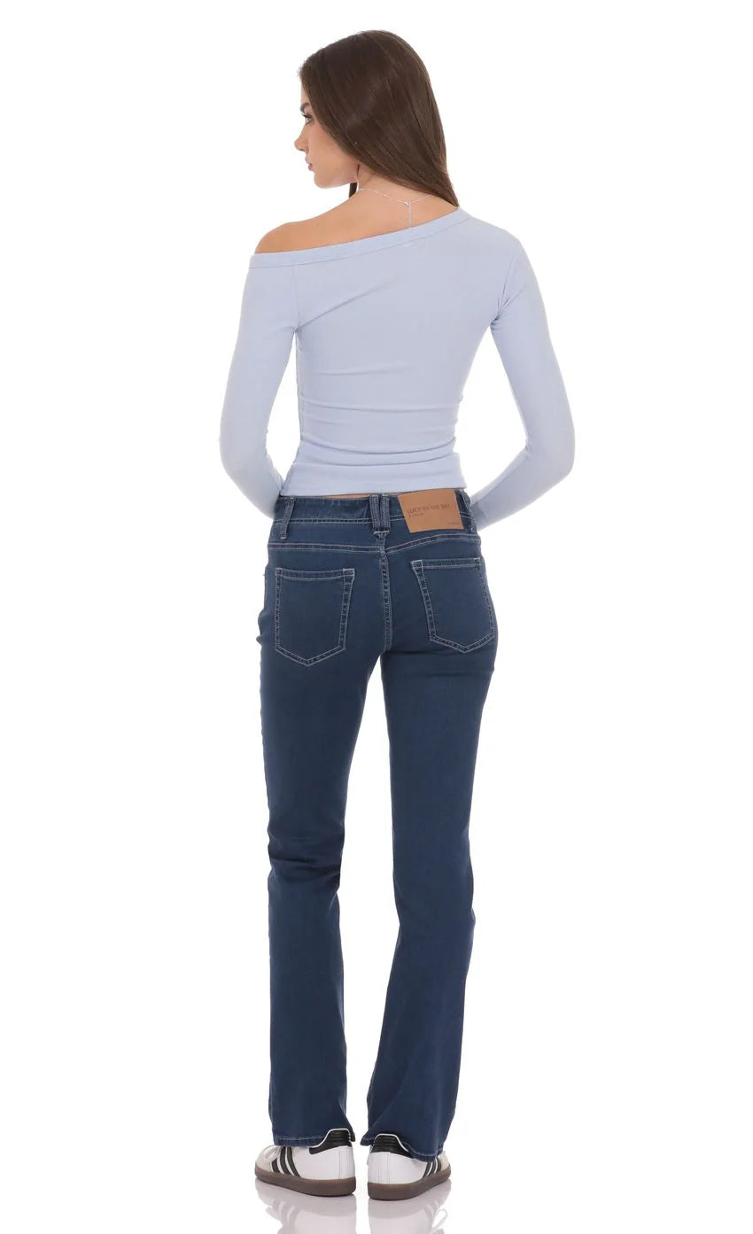 Button Fly Slim Jeans in Dark Blue