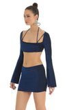 Blue Metallic Two Piece Skirt Set in Black
