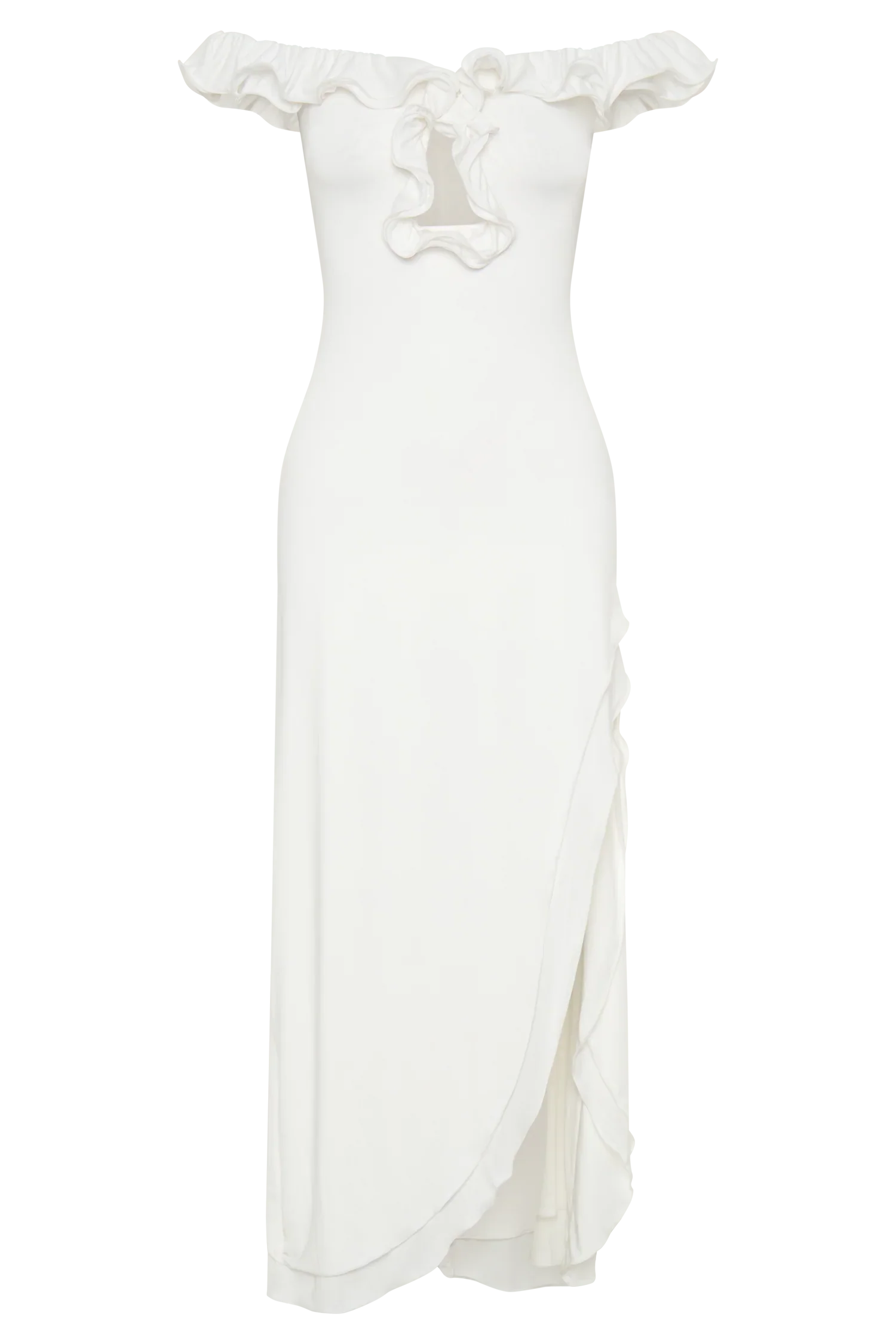 Allegra Off Shoulder Ruffle Midi Dress Ivory