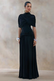 Evelisse Black High Neck Maxi Dress With Short Cape Sleeves
