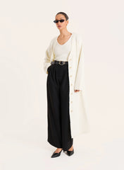Cream Knitted Button Up Longline Cardigan
