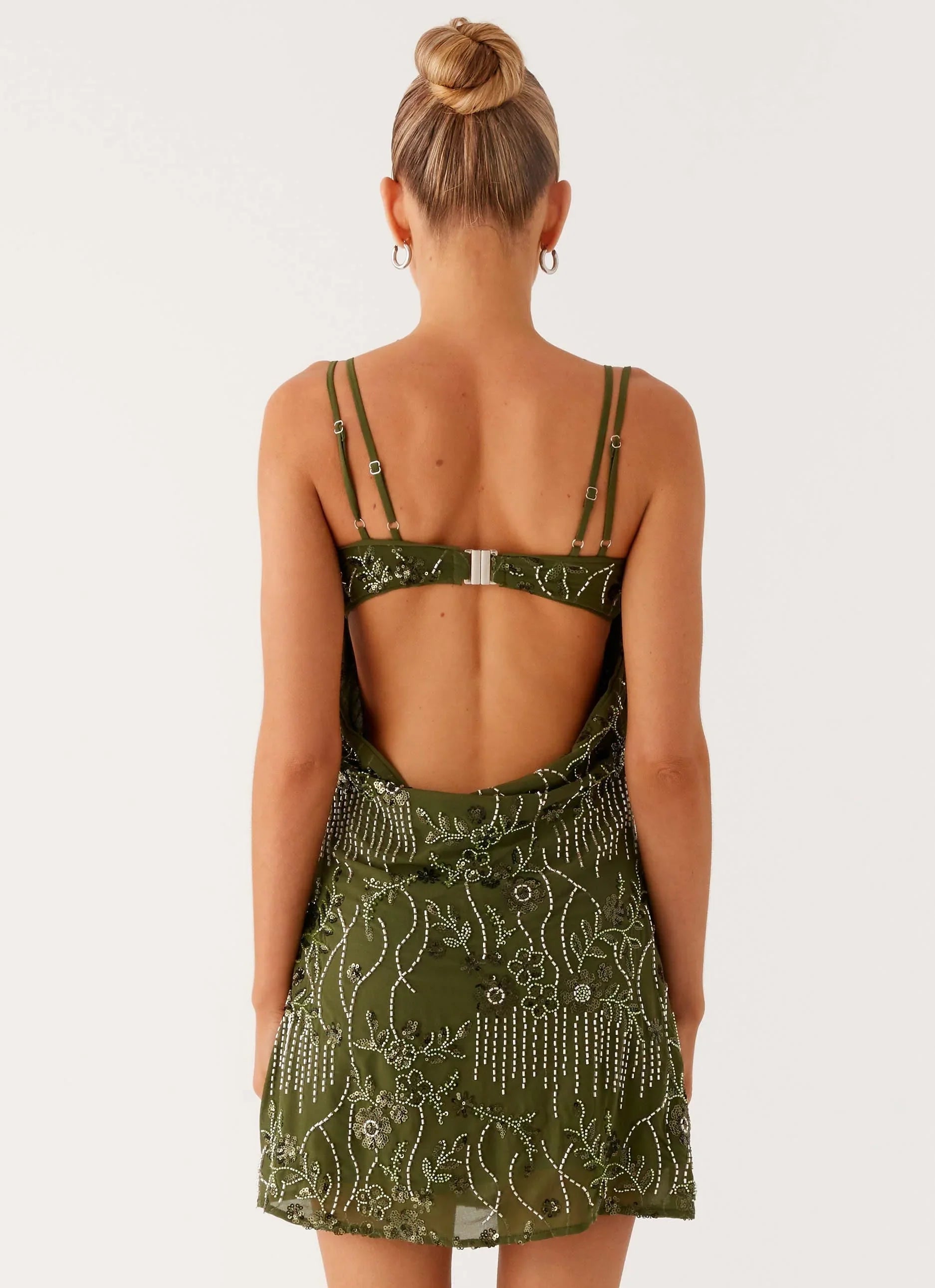 Celosia Beaded Mini Dress Khaki