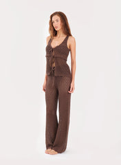 Chocolate Tie Front Crochet Top