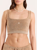 Beige Towelling Branded Bralet Top