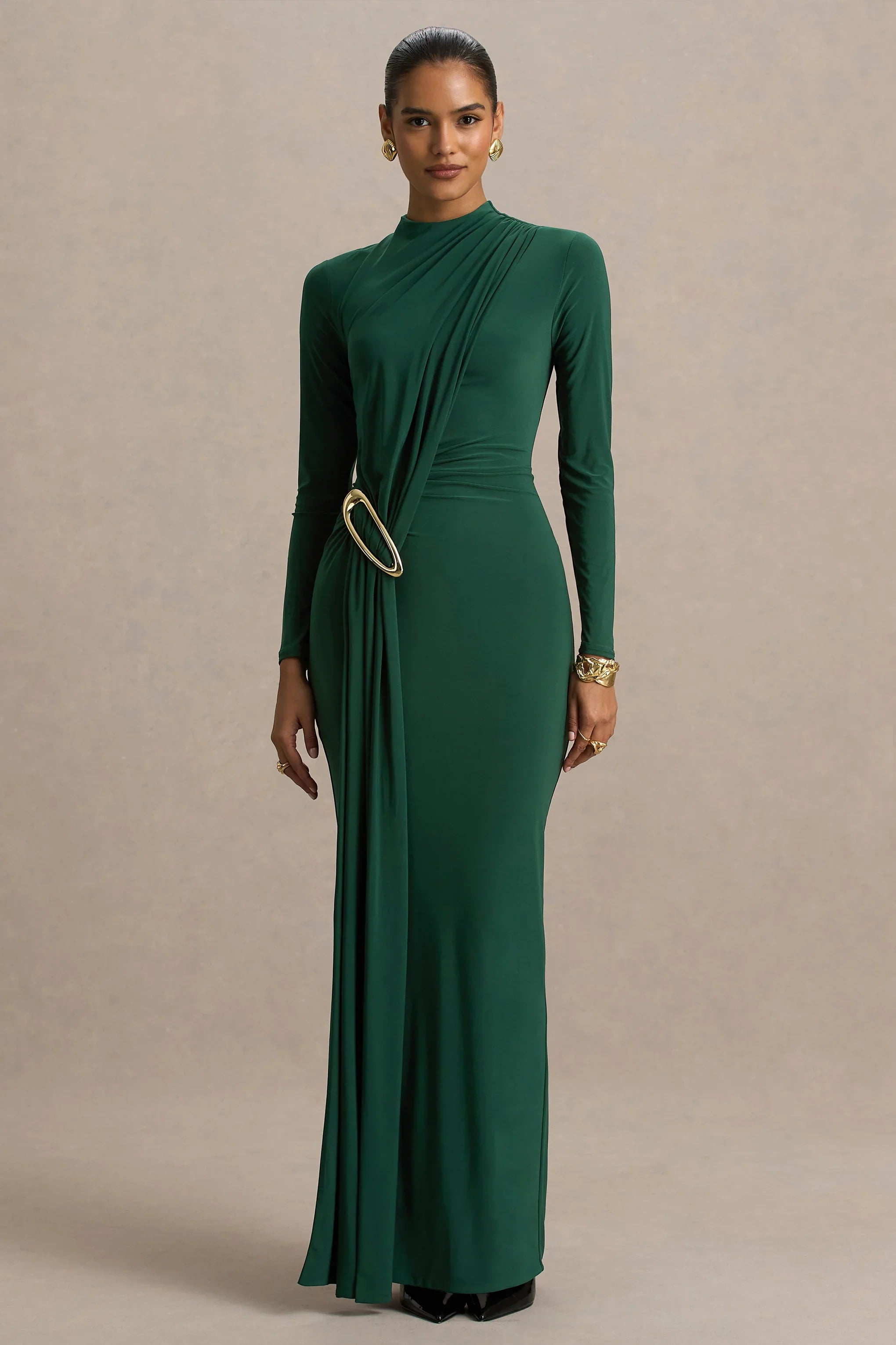 Zadie Teal High Neck Maxi Dress With Gathered Detail