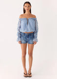 Kayda Low Rise Denim Shorts Blue Wash