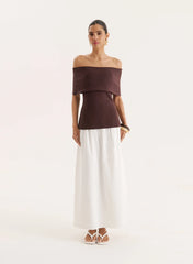 Chocolate Bandeau Longline Knitted Top