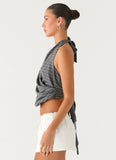 Vassy Halter Top Grey Marle Stripe