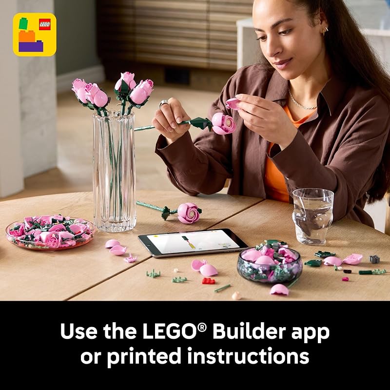 LEGO Botanicals Bouquet of Pink Roses Artificial Flowers Building Blocks for Adults Ages 18 Gifts for Birthdays for Her Flowers for Home Office Shelf or Room Decor 10374