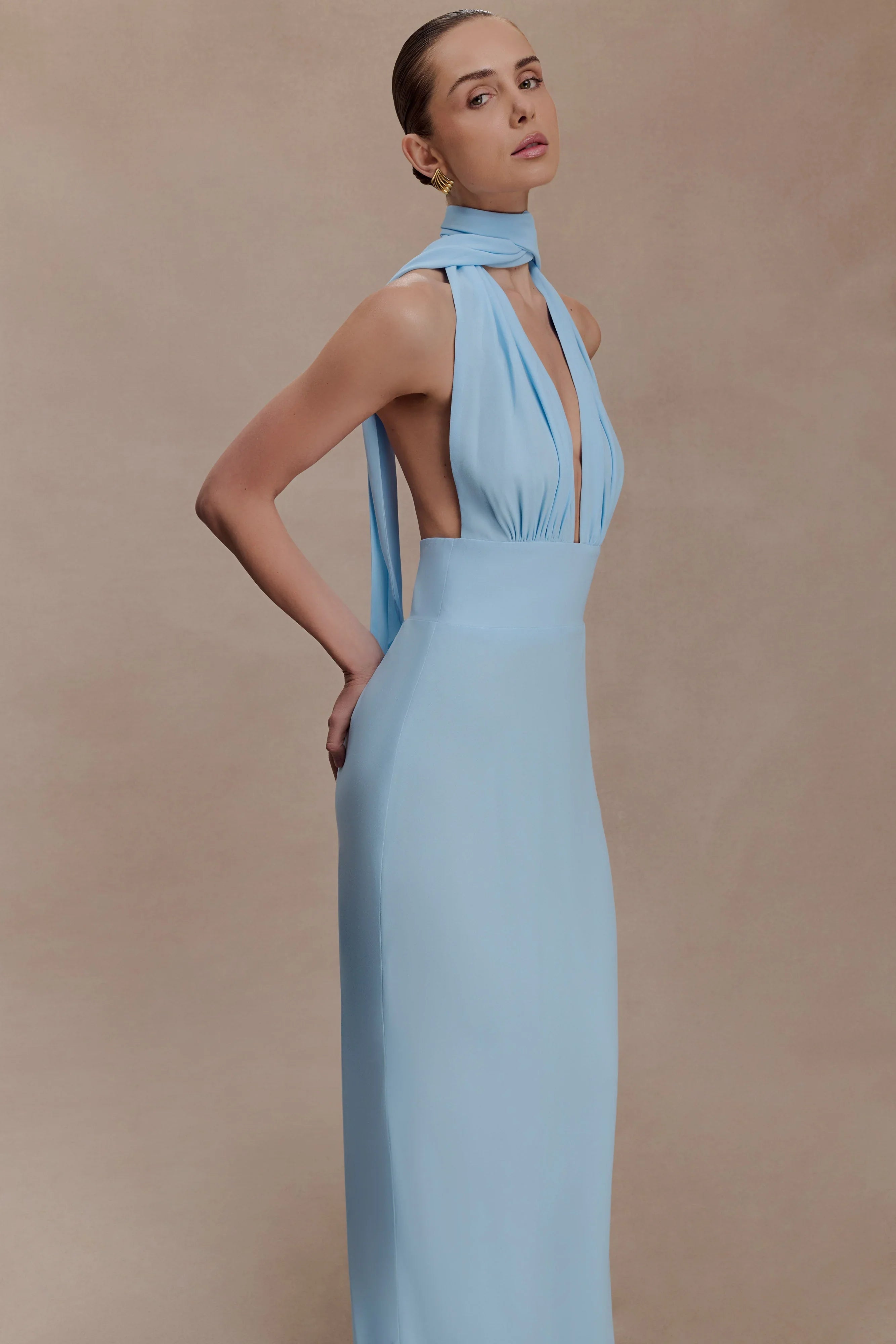 Nadine Halter Chiffon Maxi Dress Blue