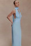 Nadine Halter Chiffon Maxi Dress Blue