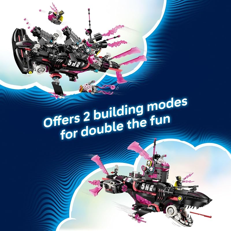 LEGO DREAMZzz Nightmare Shark Submarine Building Toy for Kids Pretend Play Set Figures for Boys Girls Ages 9 Rebuild as a Battleship or Submarine Toy Gift Idea for Birthdays 71500