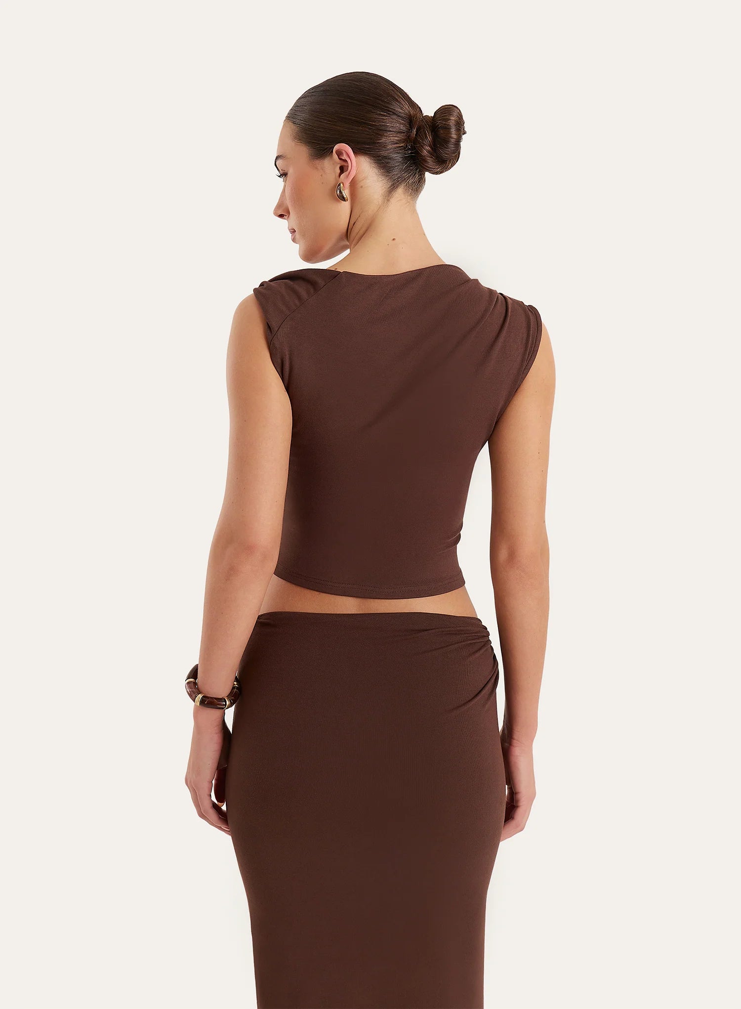 Chocolate Brown Jersey Twist Detail Sleeveless Top