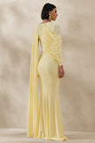 Rubelle Lemon Asymmetric Neck Maxi Dress With Draped Detailing
