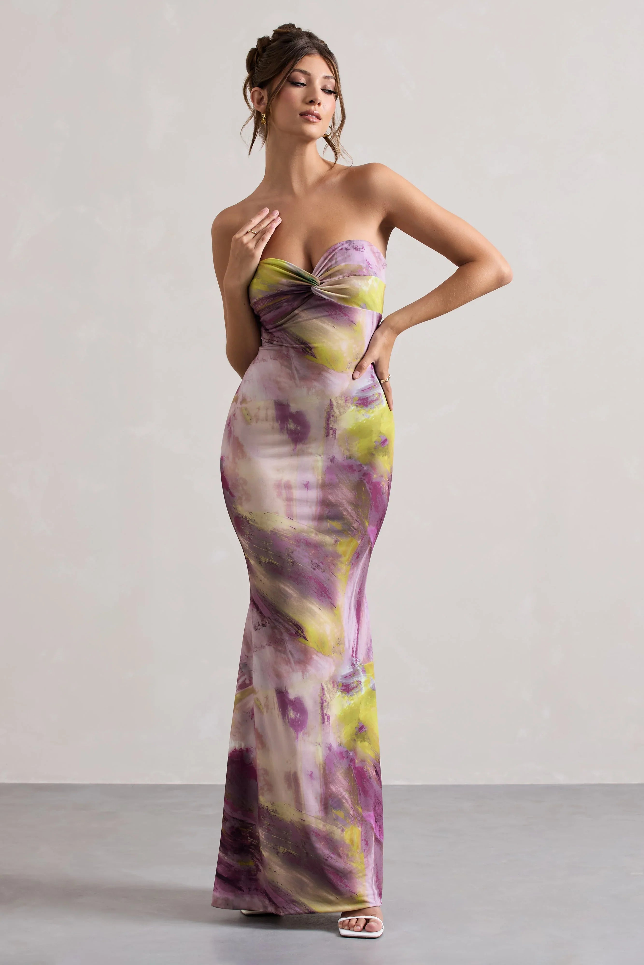 Santiago Lilac Print Strapless Twist Maxi Dress