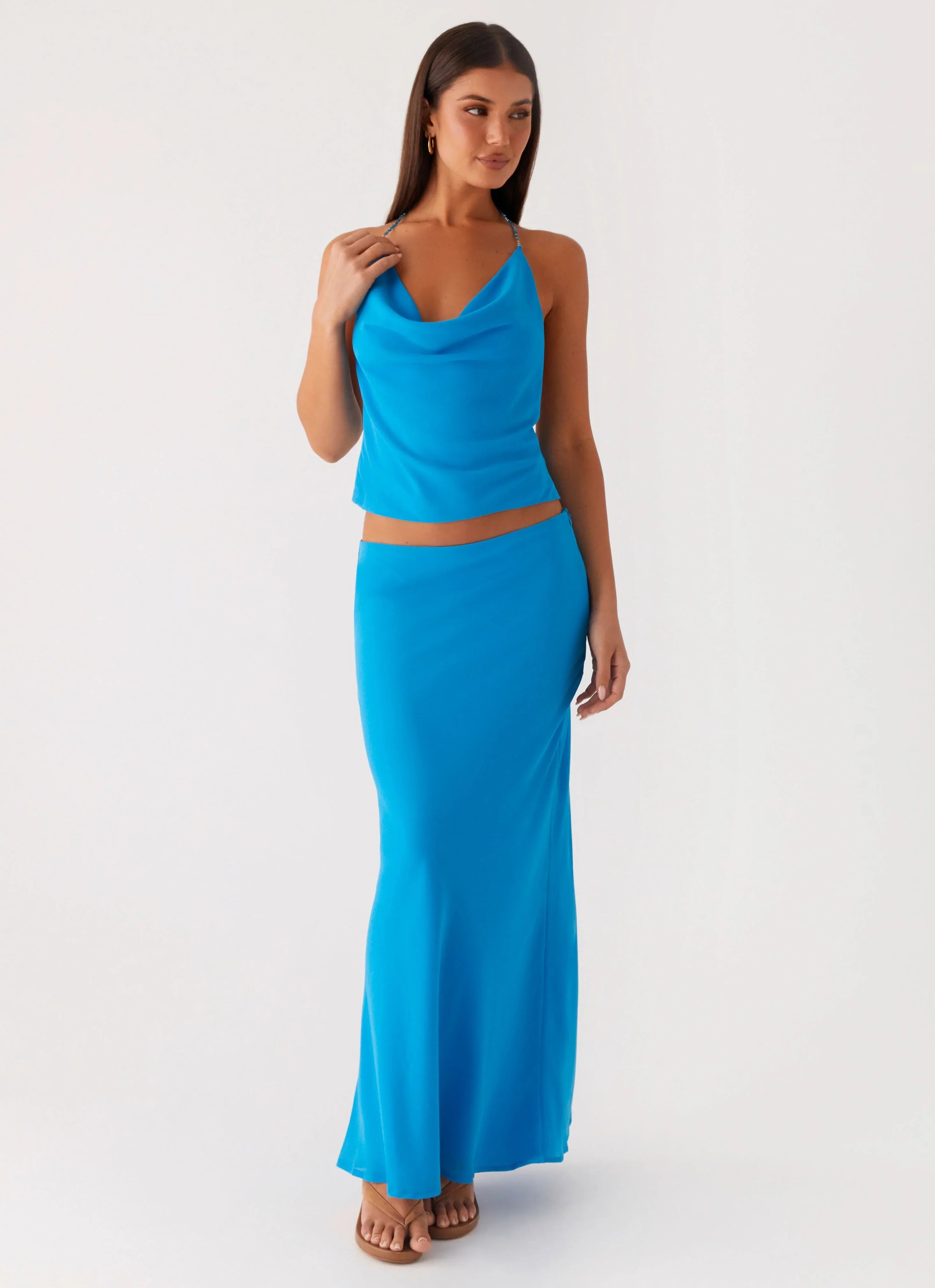 Another Life Chiffon Maxi Skirt Turquoise