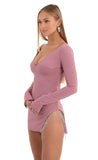 Crepe Rhinestone Slit Dress in Mauve