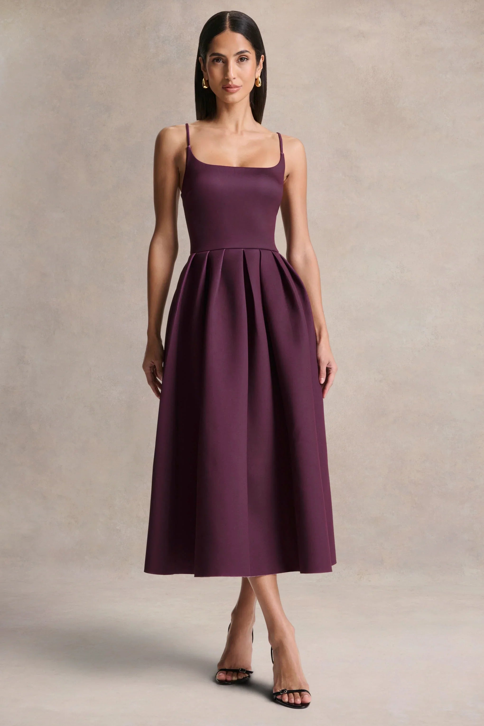 Jamila Plum Scoop Neck Midi Dress