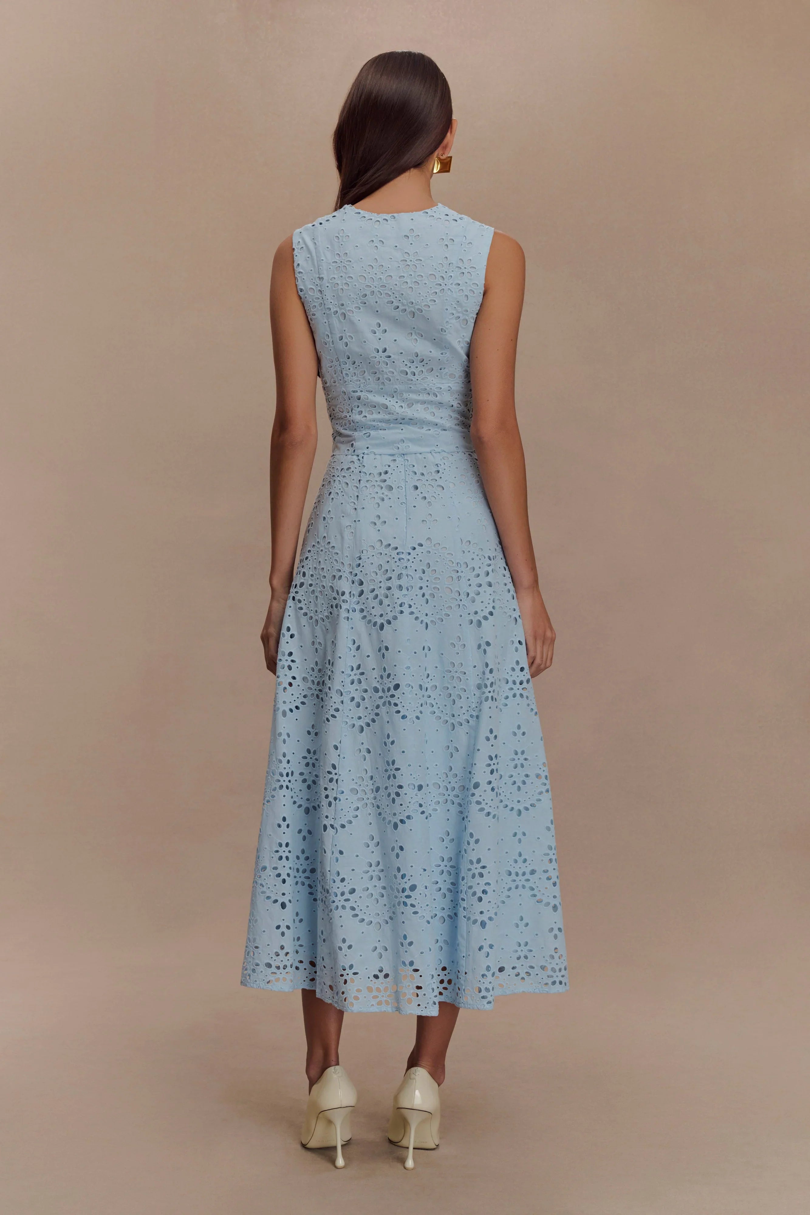 Arla Broderie Midi Skirt Pale Cornflower Blue