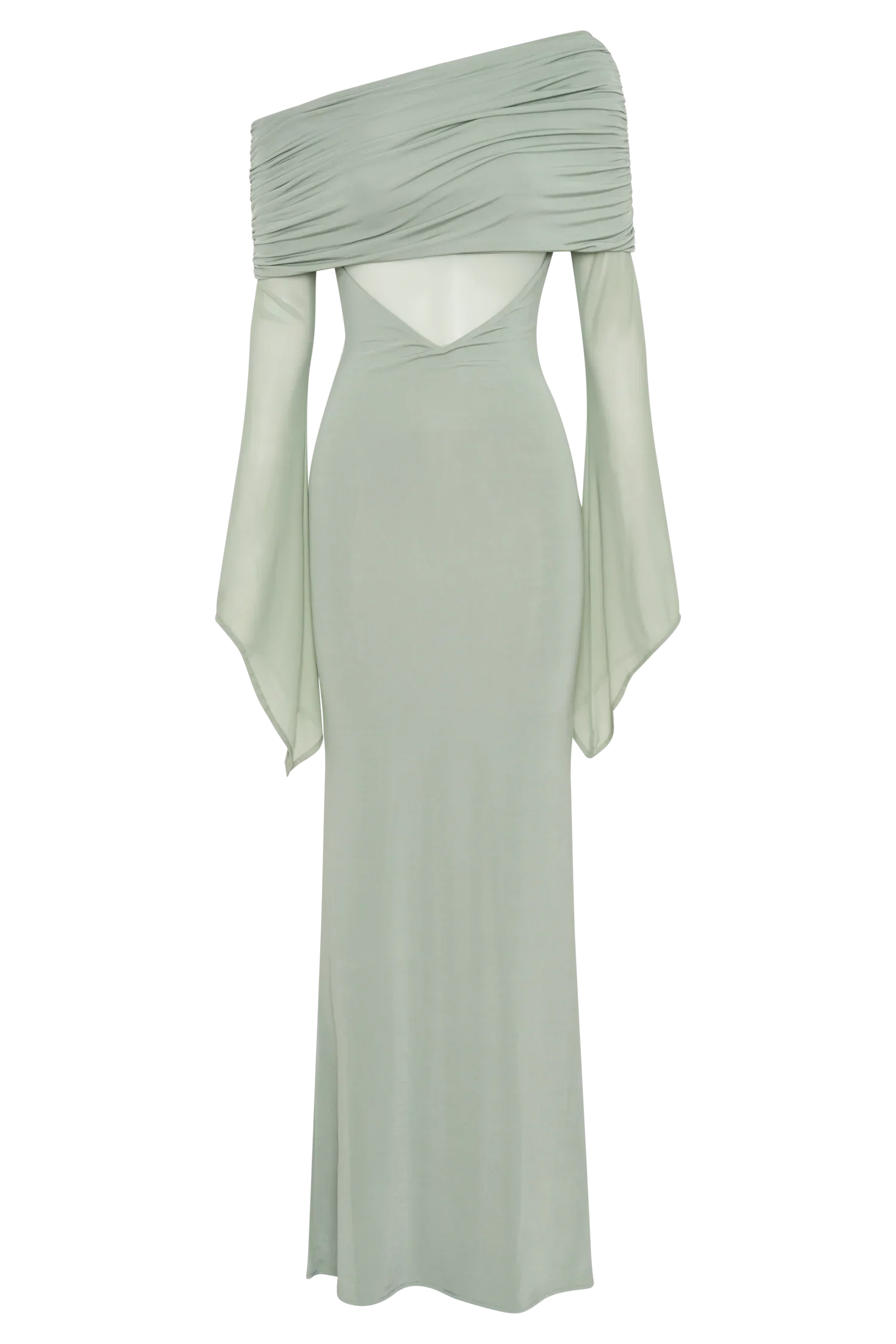 Kaitlin One Shoulder Slinky And Mesh Maxi Dress Basil