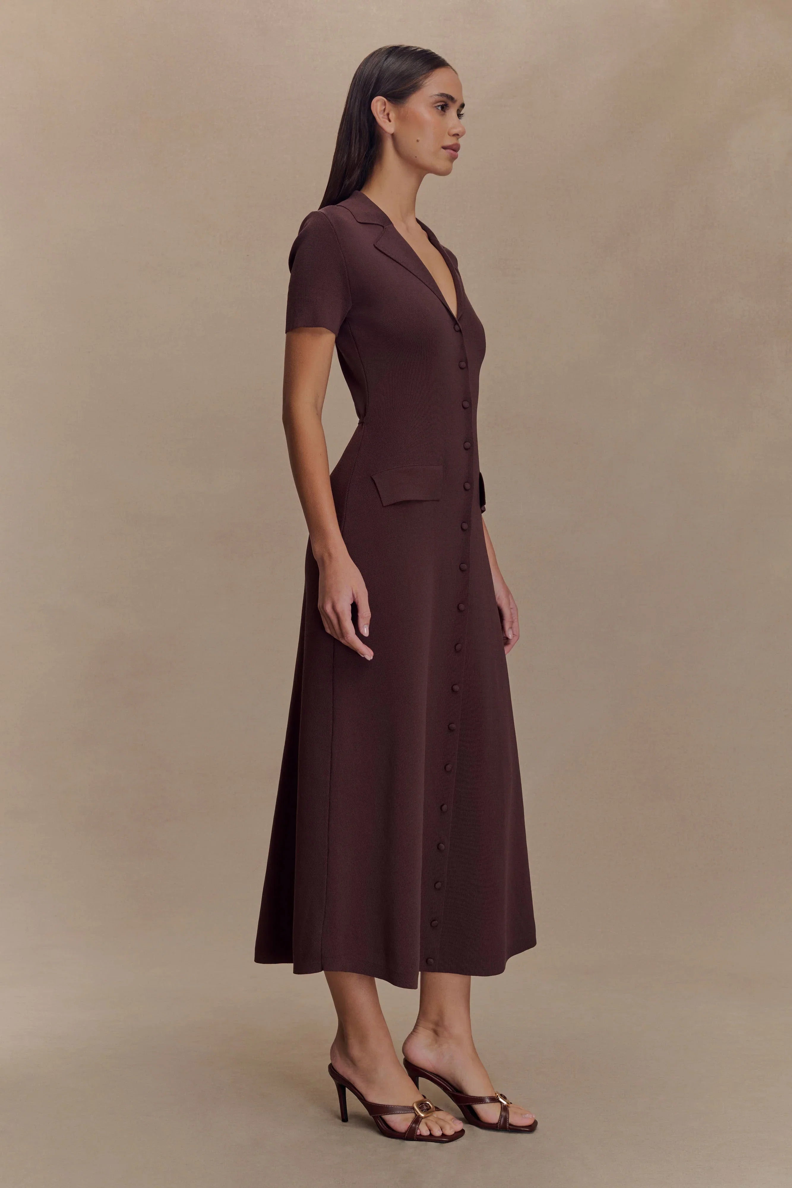 Pearson Short Sleeve Knit Midi Dress Chocolate