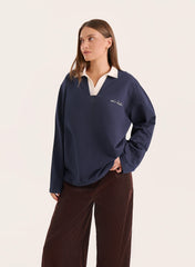 Navy Branded Contrast Collar Rugby Shirt