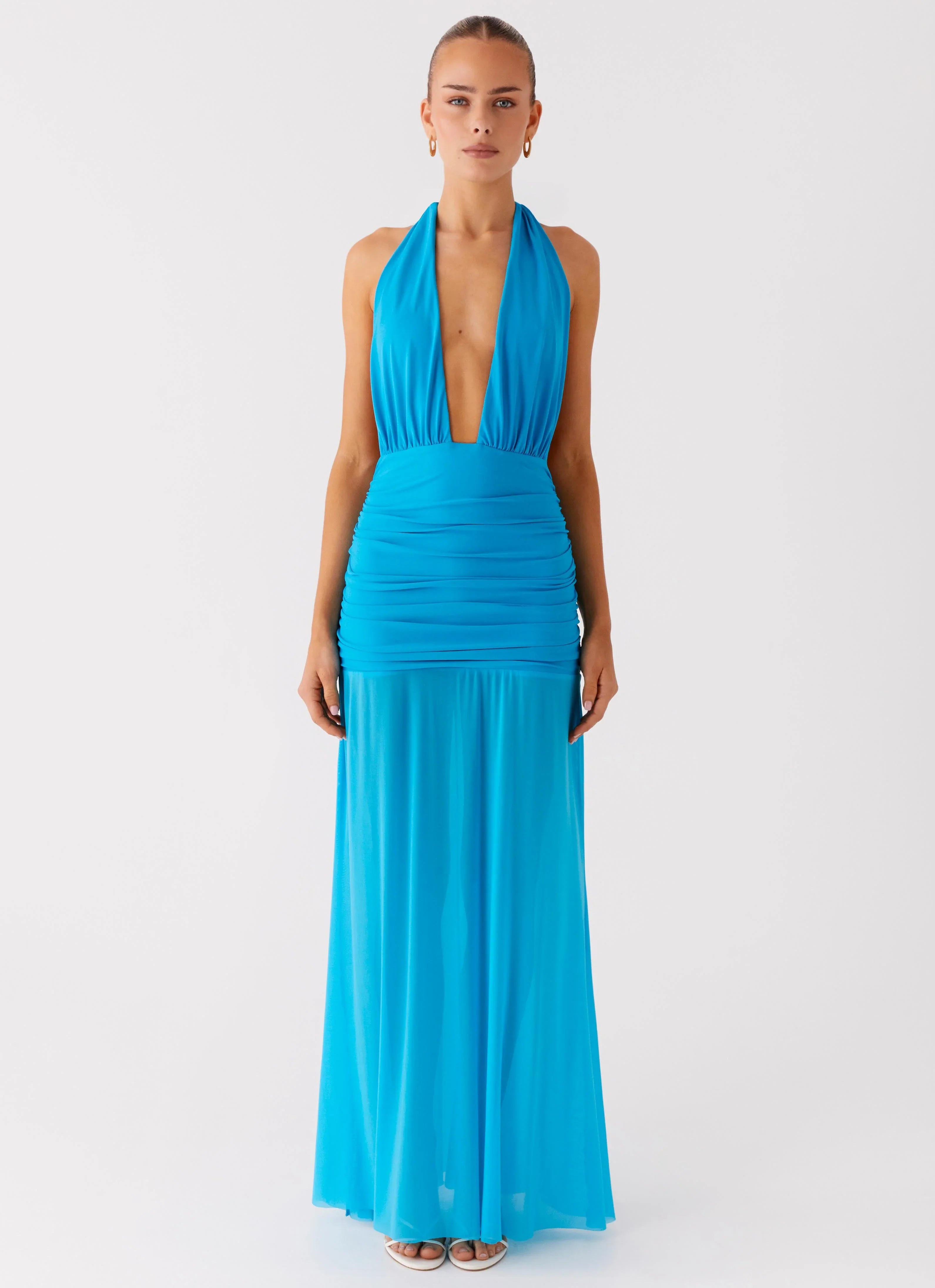 Dilemma Halter Maxi Dress Turquoise Blue