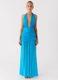 Dilemma Halter Maxi Dress Turquoise Blue