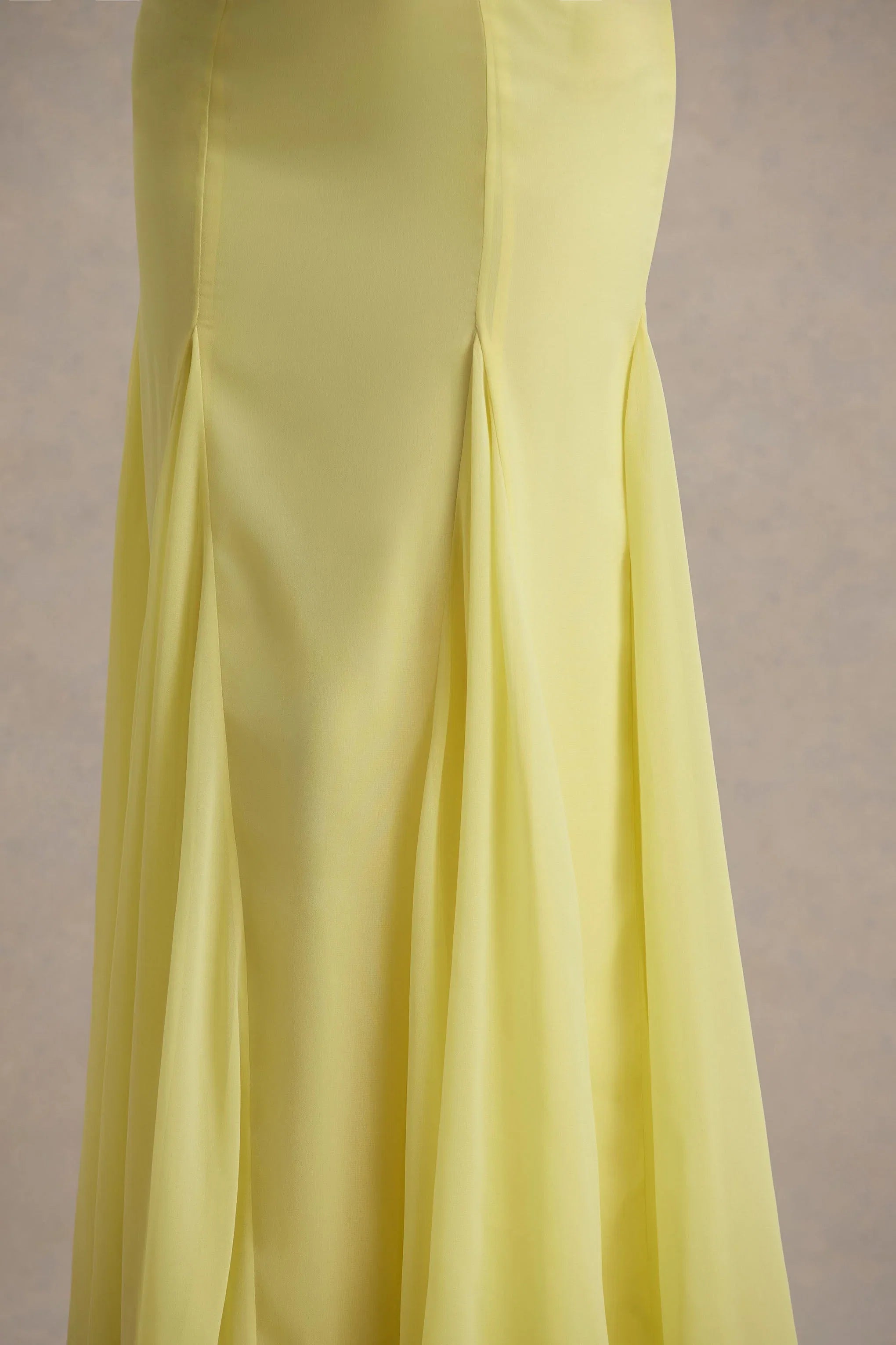 Massie Lemon Chiffon Strappy Maxi Dress With Volume Hem