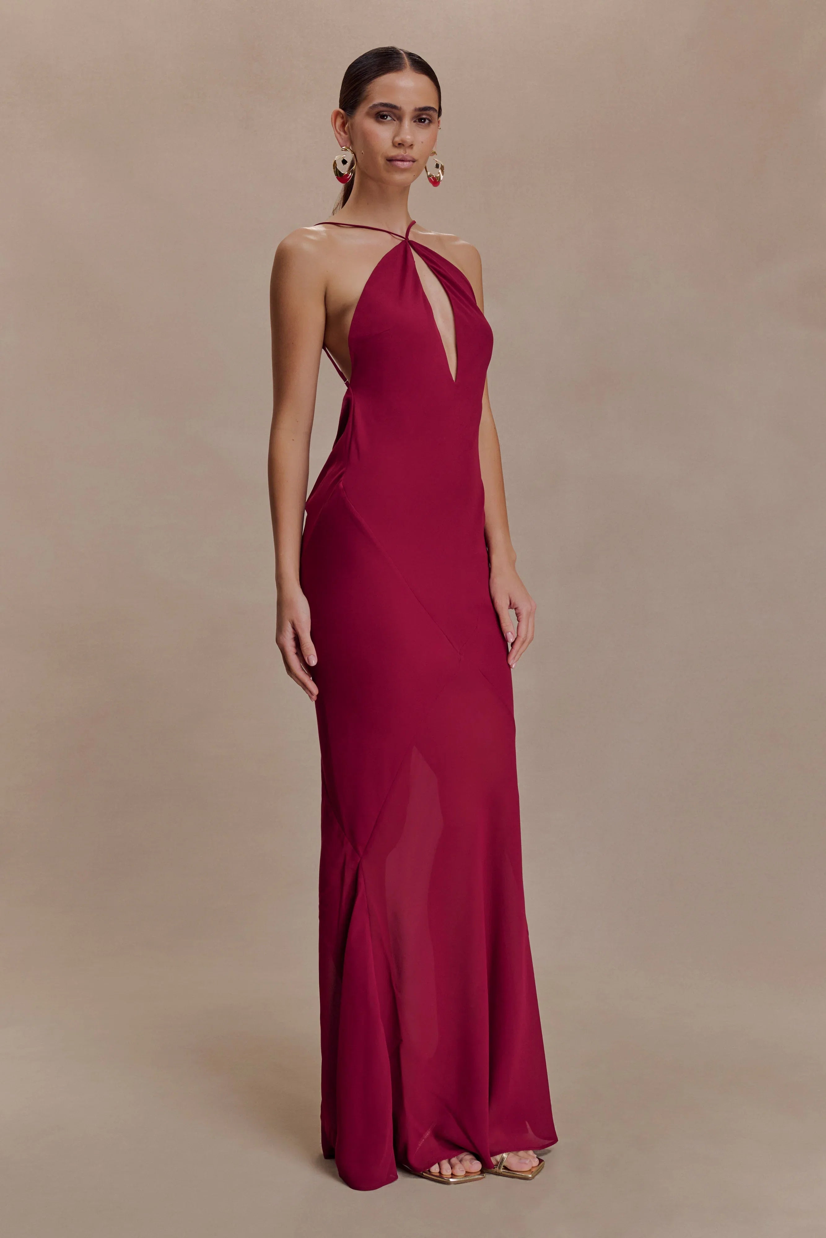 Nerea Slip Halter Maxi Dress Cherry Red