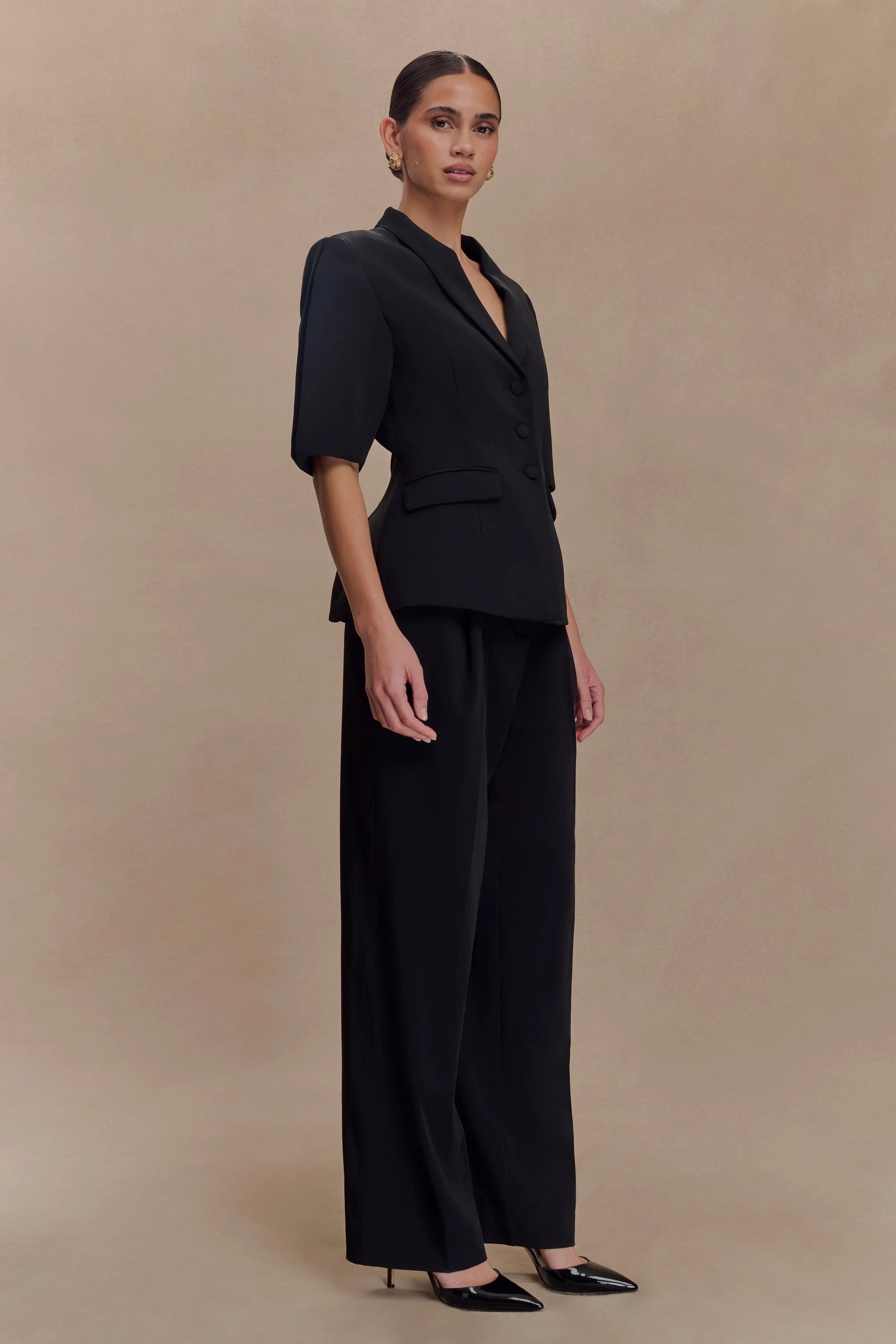 Opal Puff Sleeve Suiting Top Black