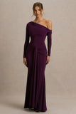 Clover Burgundy Asymmetric Neck Wrapped Maxi Dress With Sash