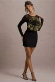 Ruchi Black Sheer Mini Dress With Corsage Detail